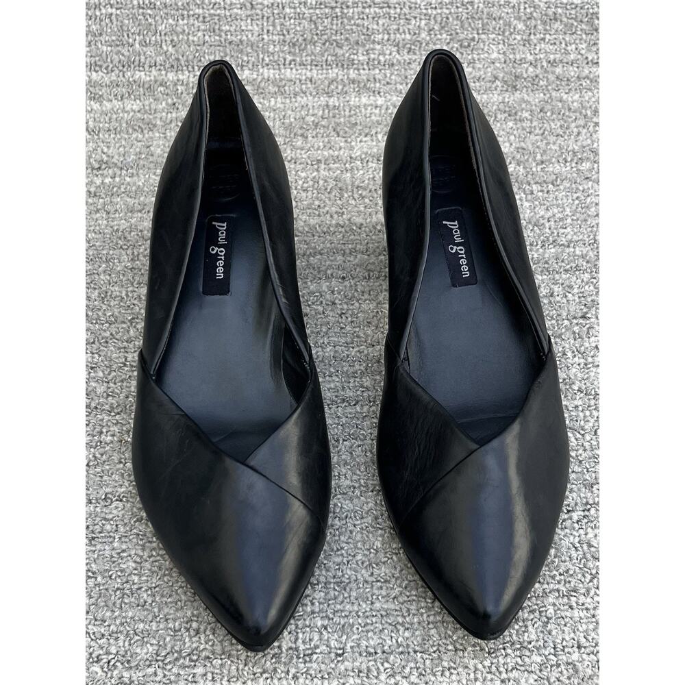 Paul Green Rendi Pointed Toe Pump Black Leather Shoes 6 US Size NEW